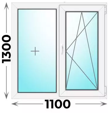 Пластиковое окно 1100x1300 двухстворчатое (однокамерное)