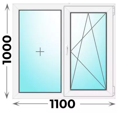 Пластиковое окно 1100x1000 двухстворчатое (однокамерное)