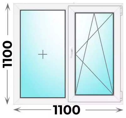 Пластиковое окно 1100x1100 двухстворчатое (однокамерное)