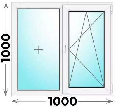 Пластиковое окно 1000x1000 двухстворчатое (однокамерное)
