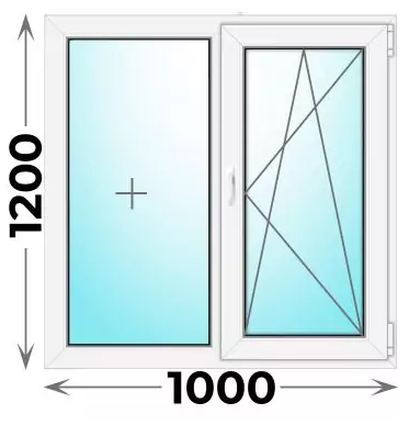 Пластиковое окно 1000x1200 двухстворчатое (однокамерное)