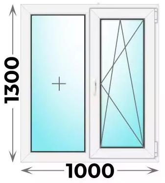 Пластиковое окно 1000x1300 двухстворчатое (однокамерное)