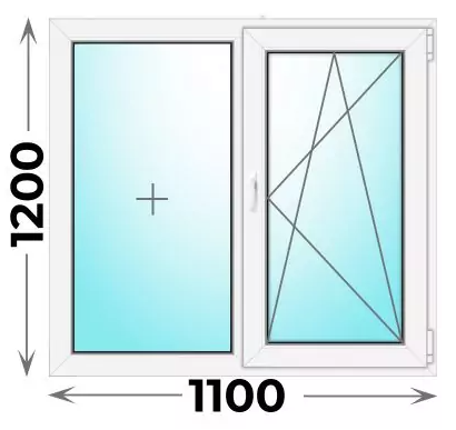 Пластиковое окно 1100x1200 двухстворчатое (однокамерное)