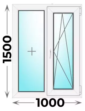 Пластиковое окно 1000x1500 двухстворчатое (однокамерное)