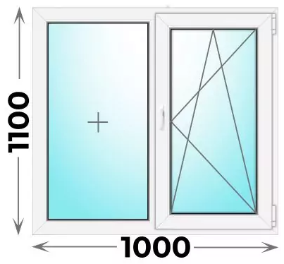 Пластиковое окно 1000x1100 двухстворчатое (однокамерное)